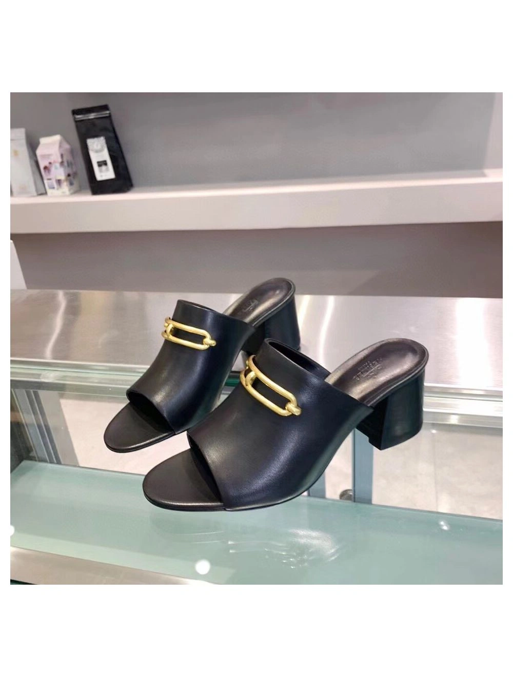 Hermes Camilla Mules 60MM In Black Calfskin