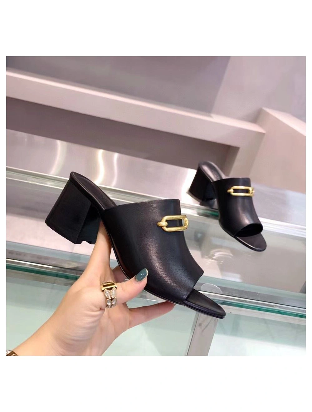 Hermes Camilla Mules 60MM In Black Calfskin