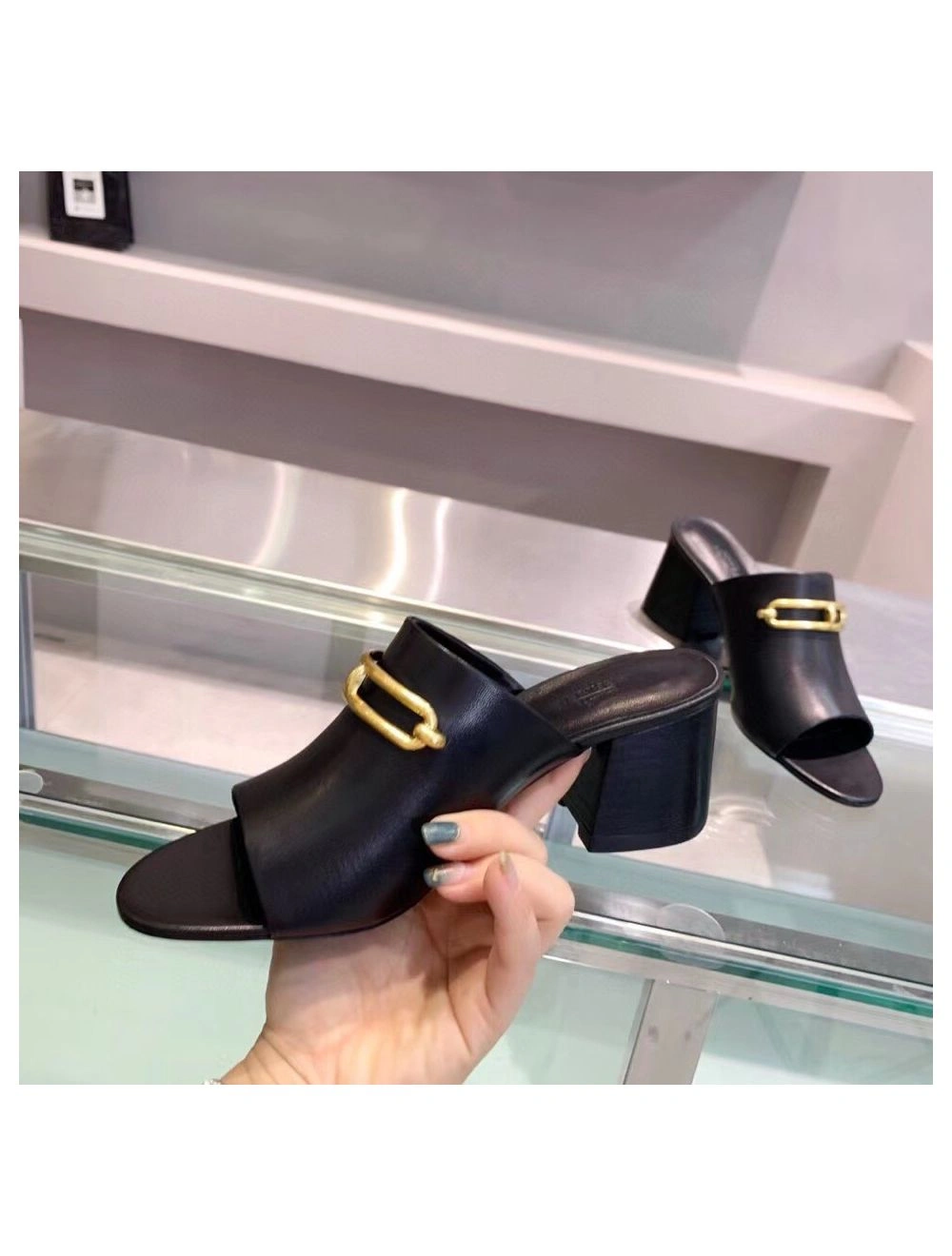 Hermes Camilla Mules 60MM In Black Calfskin
