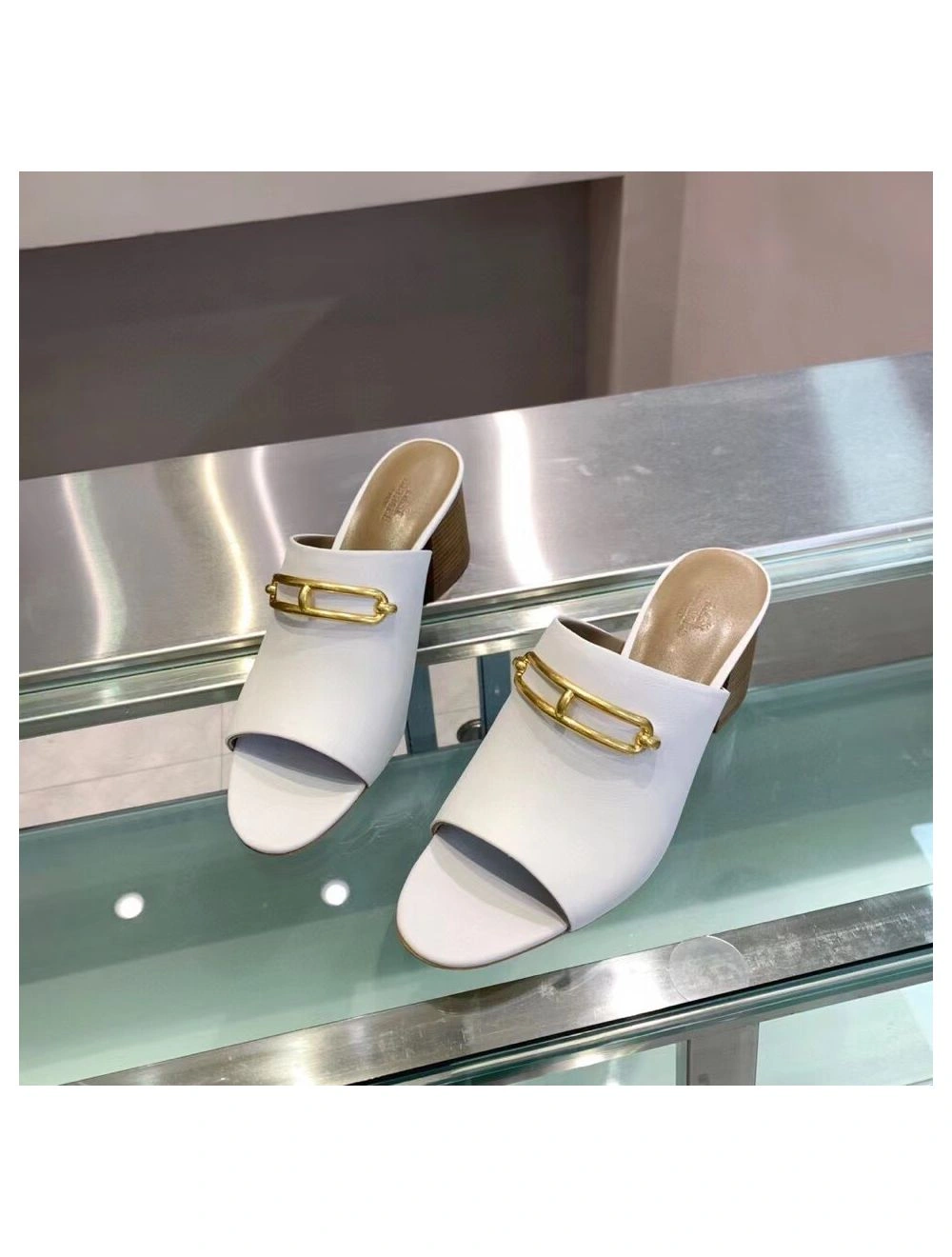 Hermes Camilla Mules 60MM In White Calfskin