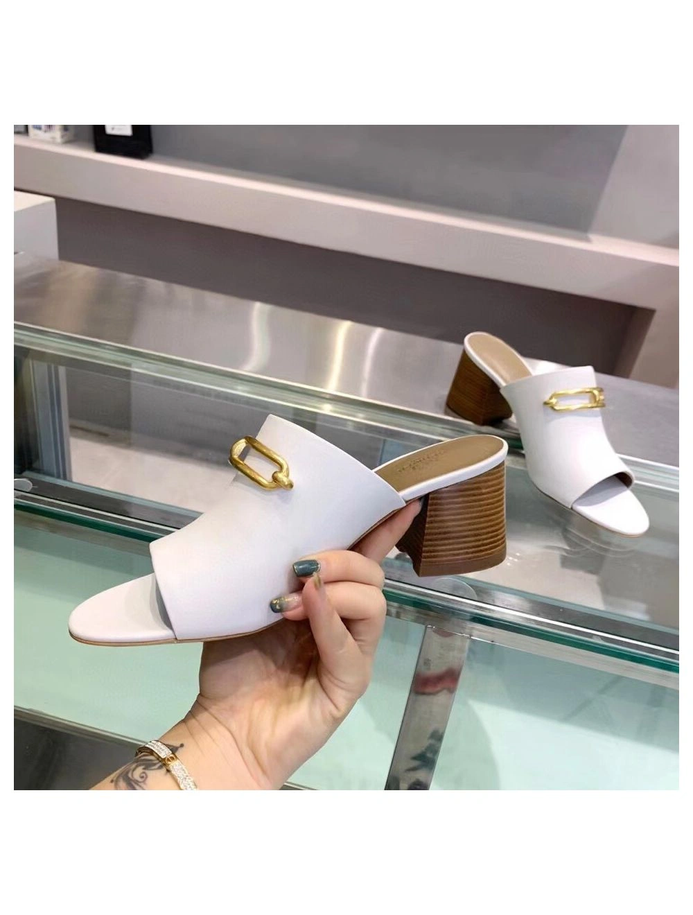 Hermes Camilla Mules 60MM In White Calfskin