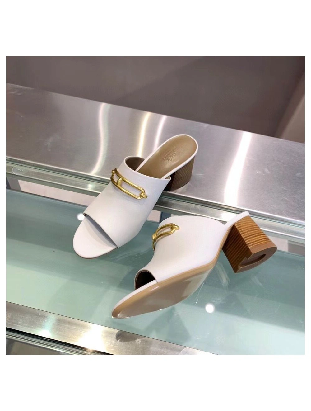 Hermes Camilla Mules 60MM In White Calfskin