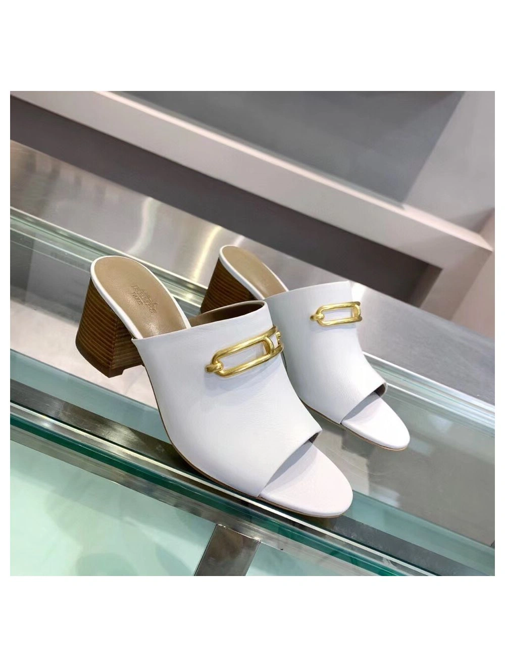 Hermes Camilla Mules 60MM In White Calfskin