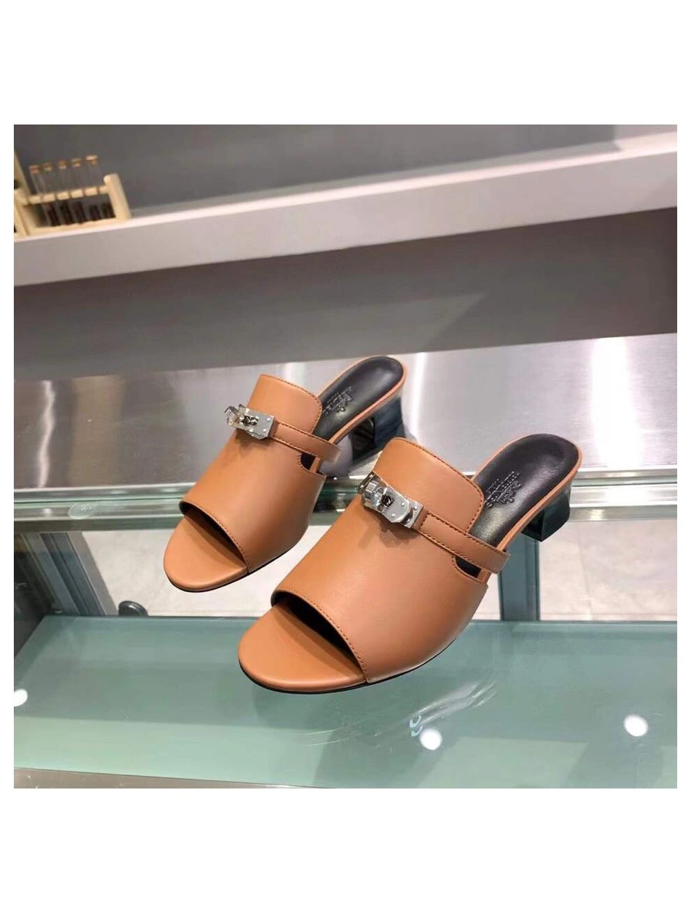 Hermes Candy 40mm Sandals In Brown Calfskin
