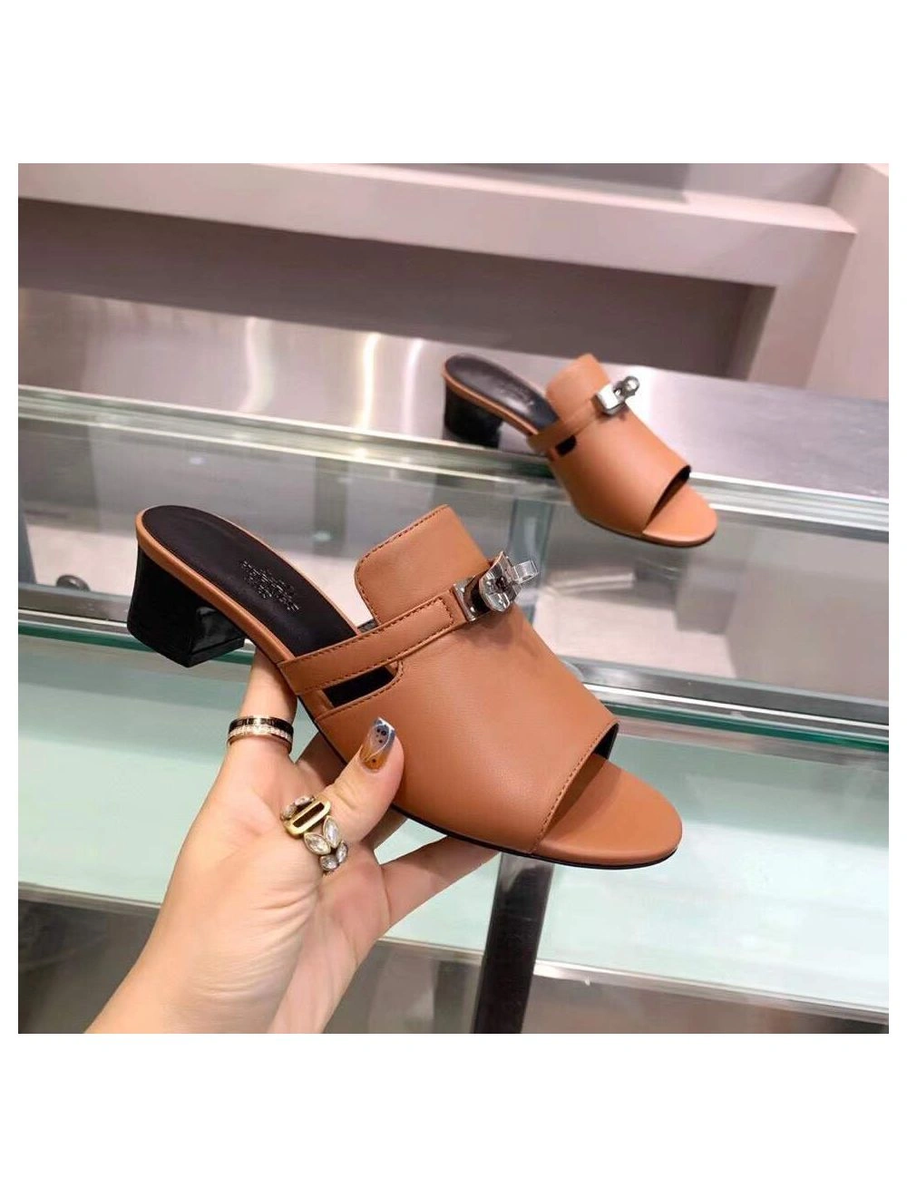 Hermes Candy 40mm Sandals In Brown Calfskin