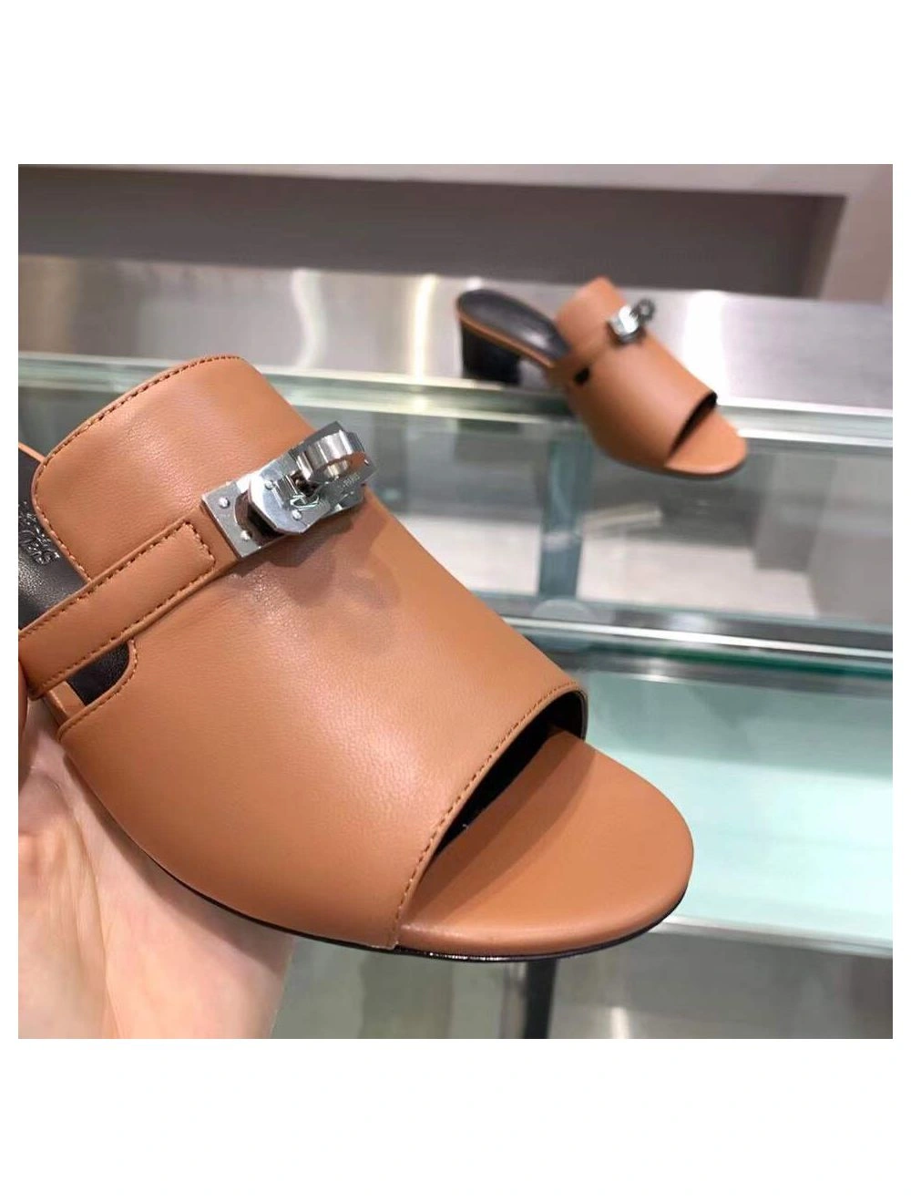 Hermes Candy 40mm Sandals In Brown Calfskin