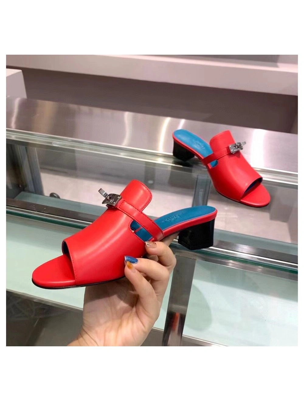 Hermes Candy 40mm Sandals In Red Calfskin