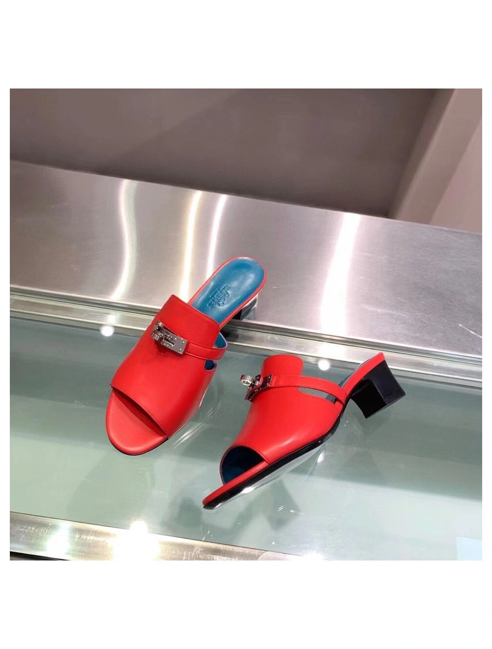 Hermes Candy 40mm Sandals In Red Calfskin