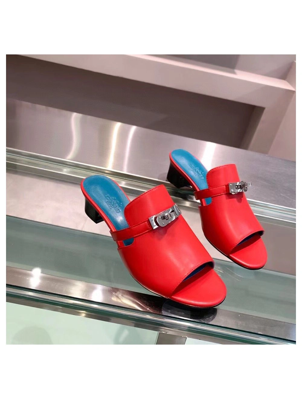 Hermes Candy 40mm Sandals In Red Calfskin