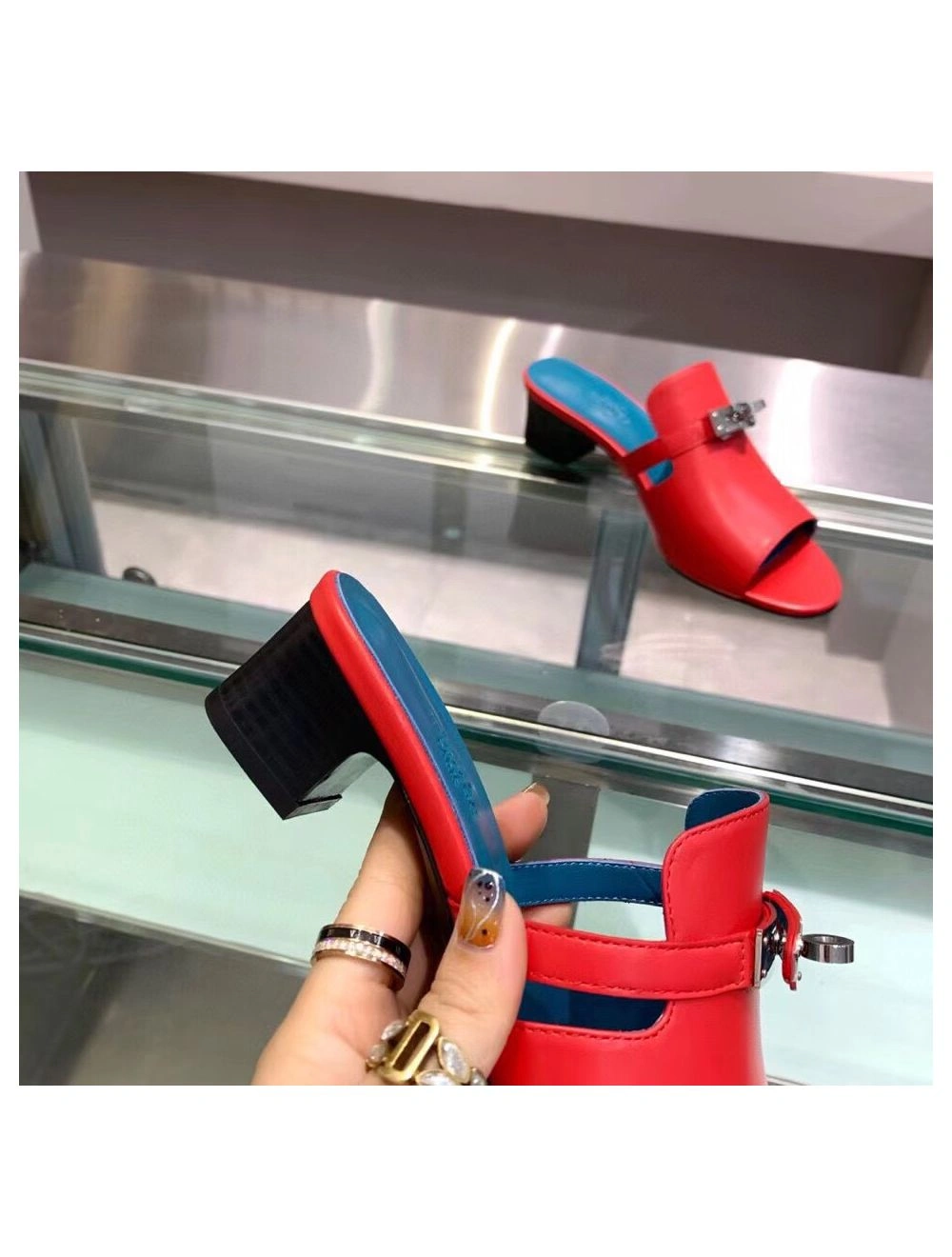 Hermes Candy 40mm Sandals In Red Calfskin