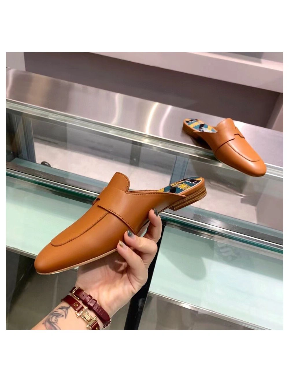 Hermes Catena Mules In Brown Calfskin