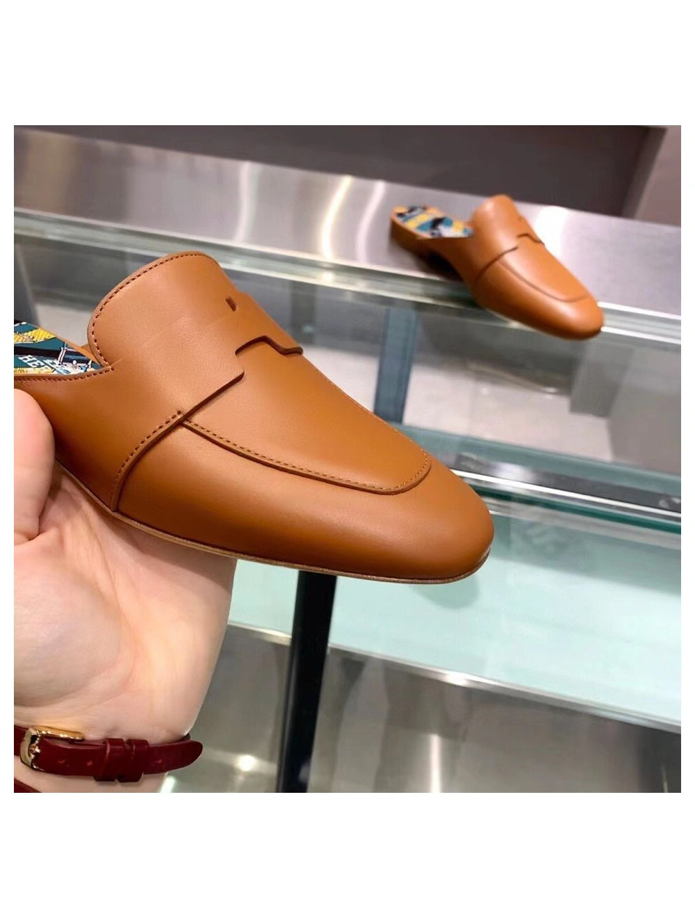 Hermes Catena Mules In Brown Calfskin