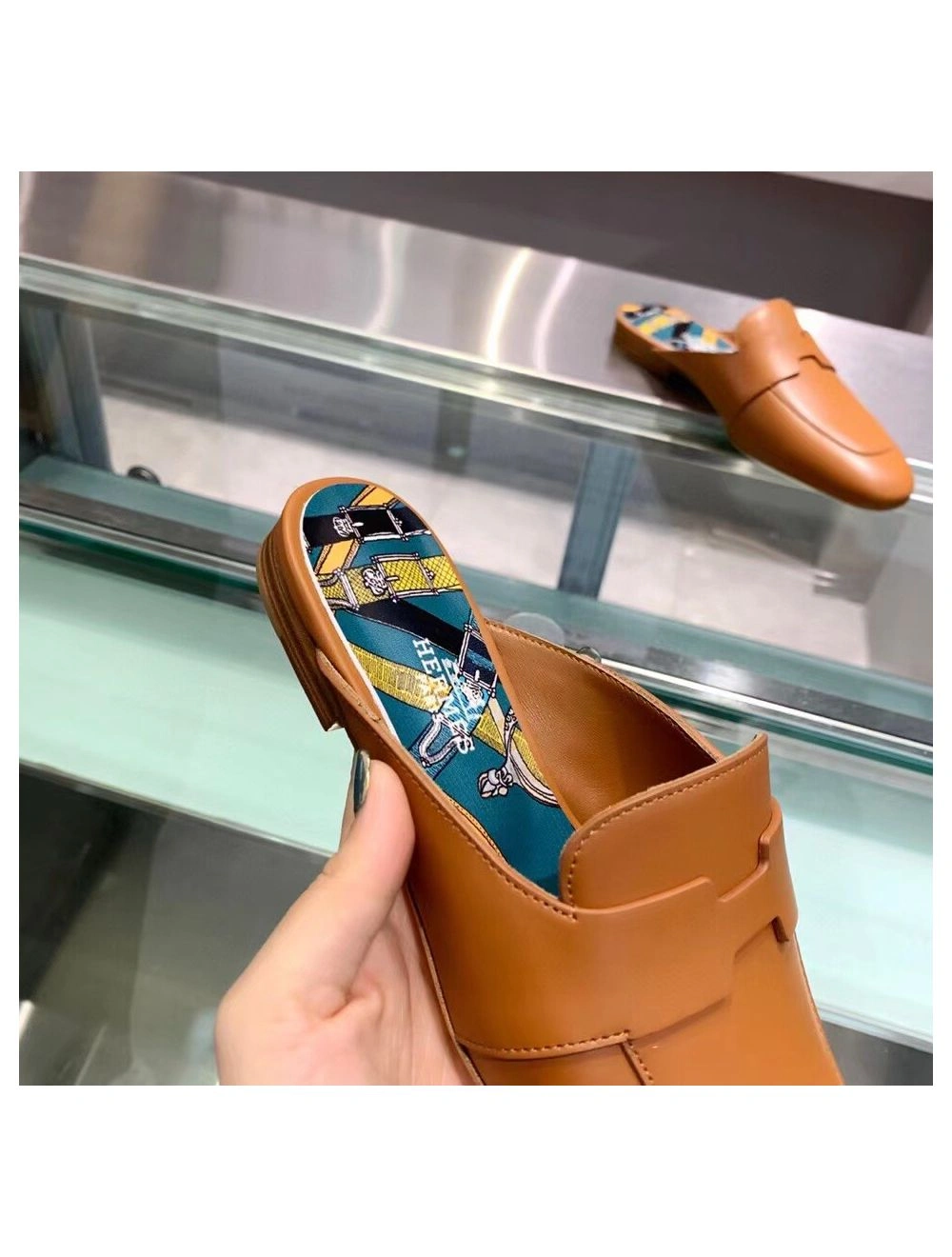 Hermes Catena Mules In Brown Calfskin