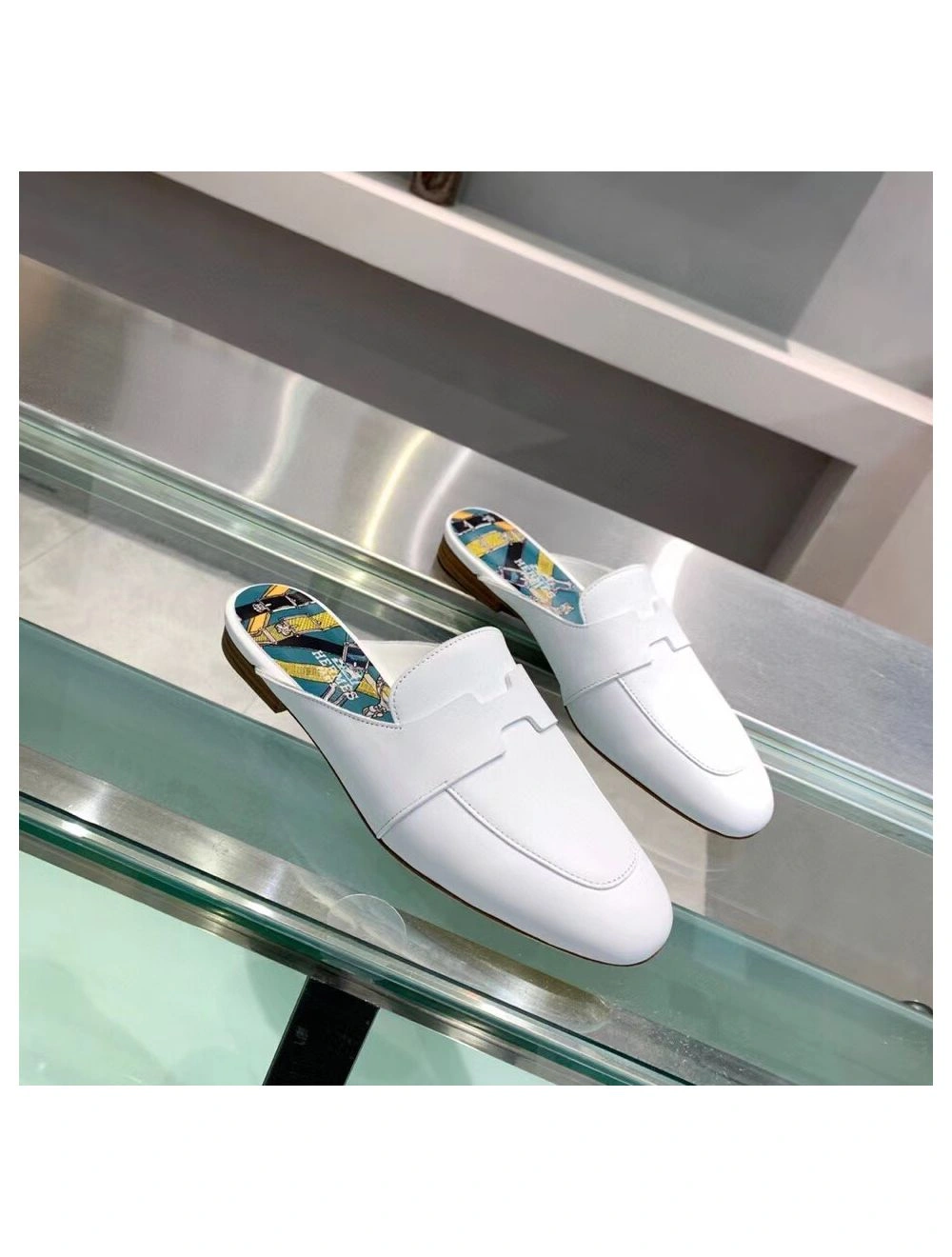 Hermes Catena Mules In White Calfskin