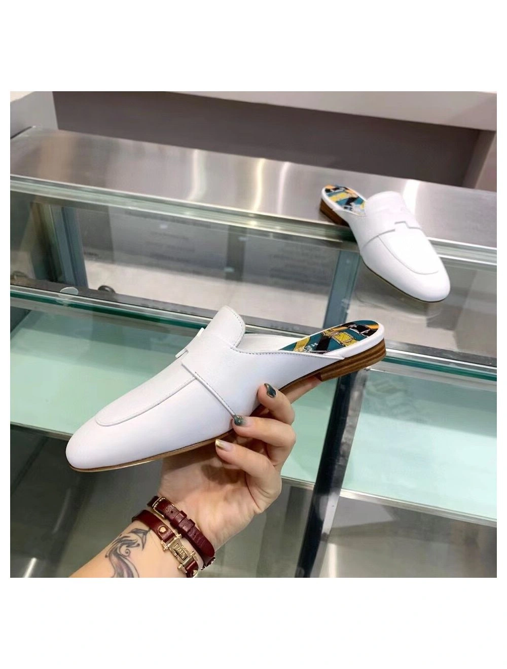 Hermes Catena Mules In White Calfskin