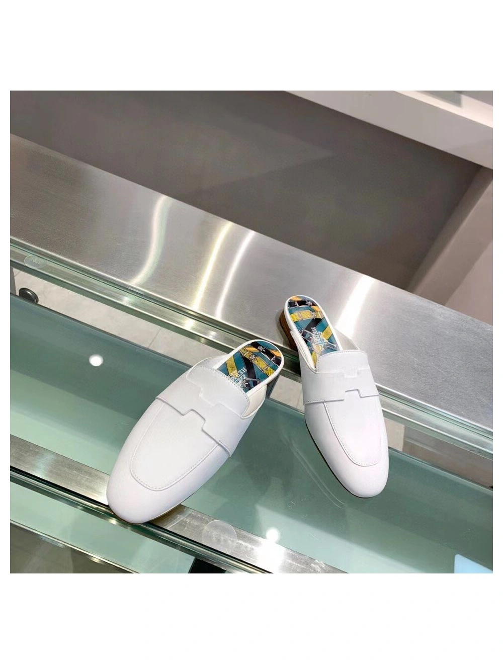 Hermes Catena Mules In White Calfskin