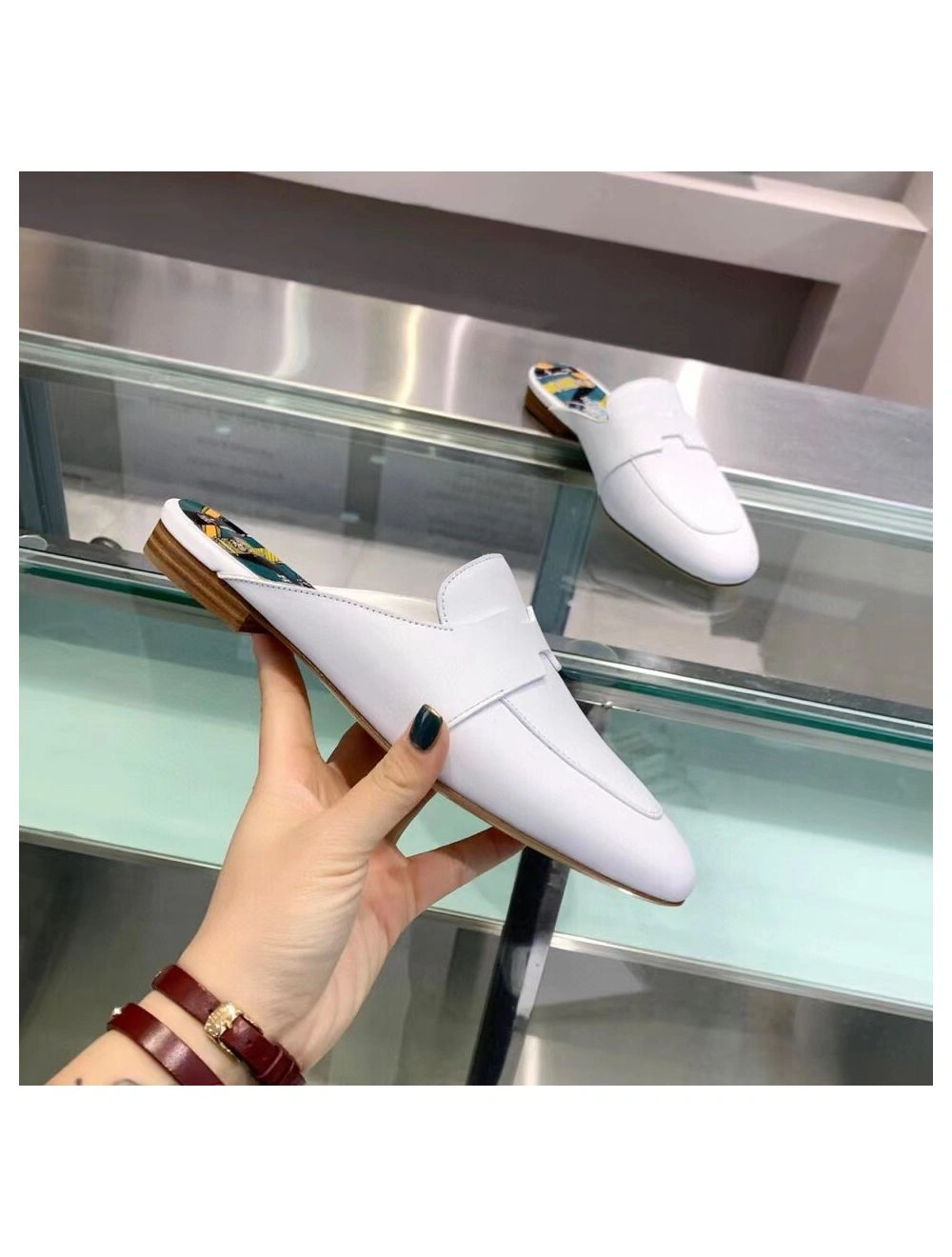 Hermes Catena Mules In White Calfskin