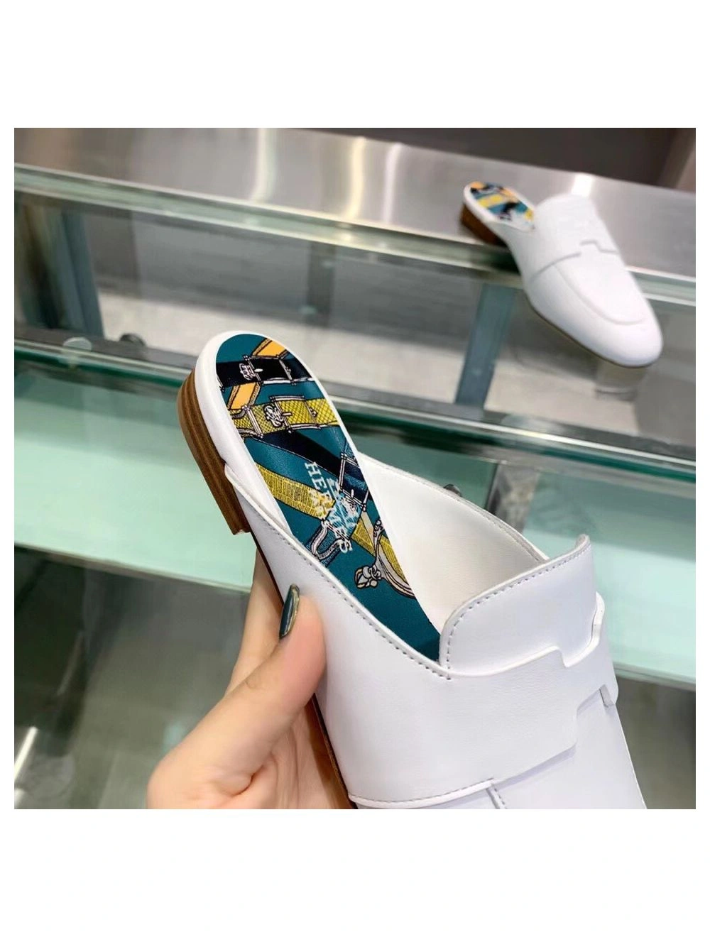 Hermes Catena Mules In White Calfskin