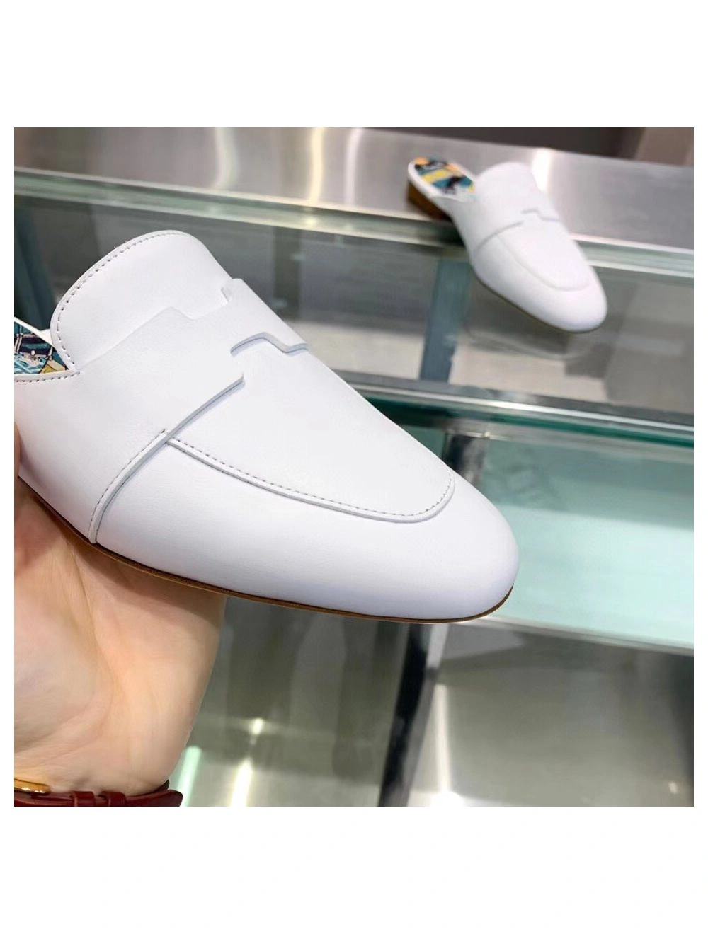 Hermes Catena Mules In White Calfskin