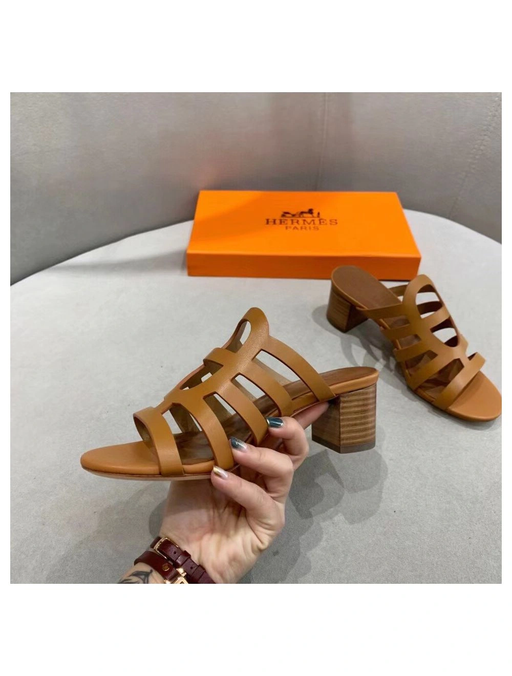 Hermes Celena Sandals 50mm In Brown Calfskin