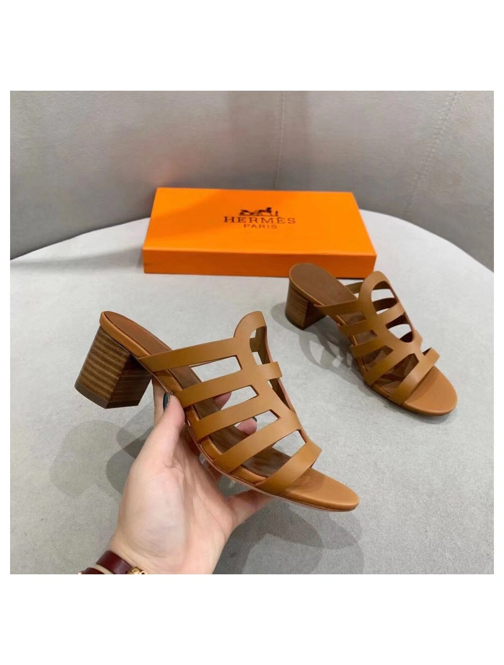 Hermes Celena Sandals 50mm In Brown Calfskin