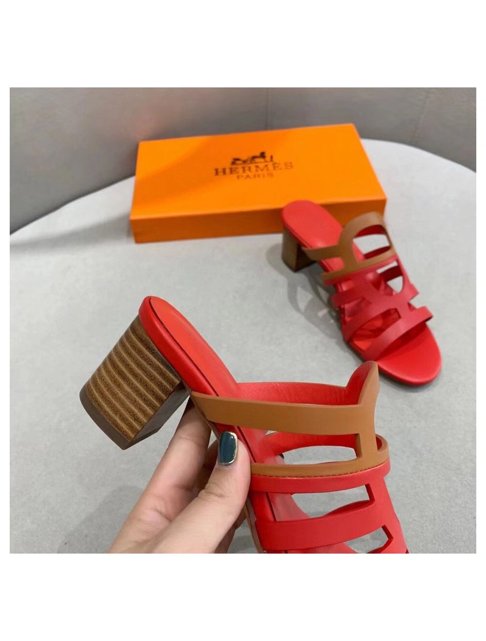 Hermes Celena Sandals 50mm In Red Brown Calfskin