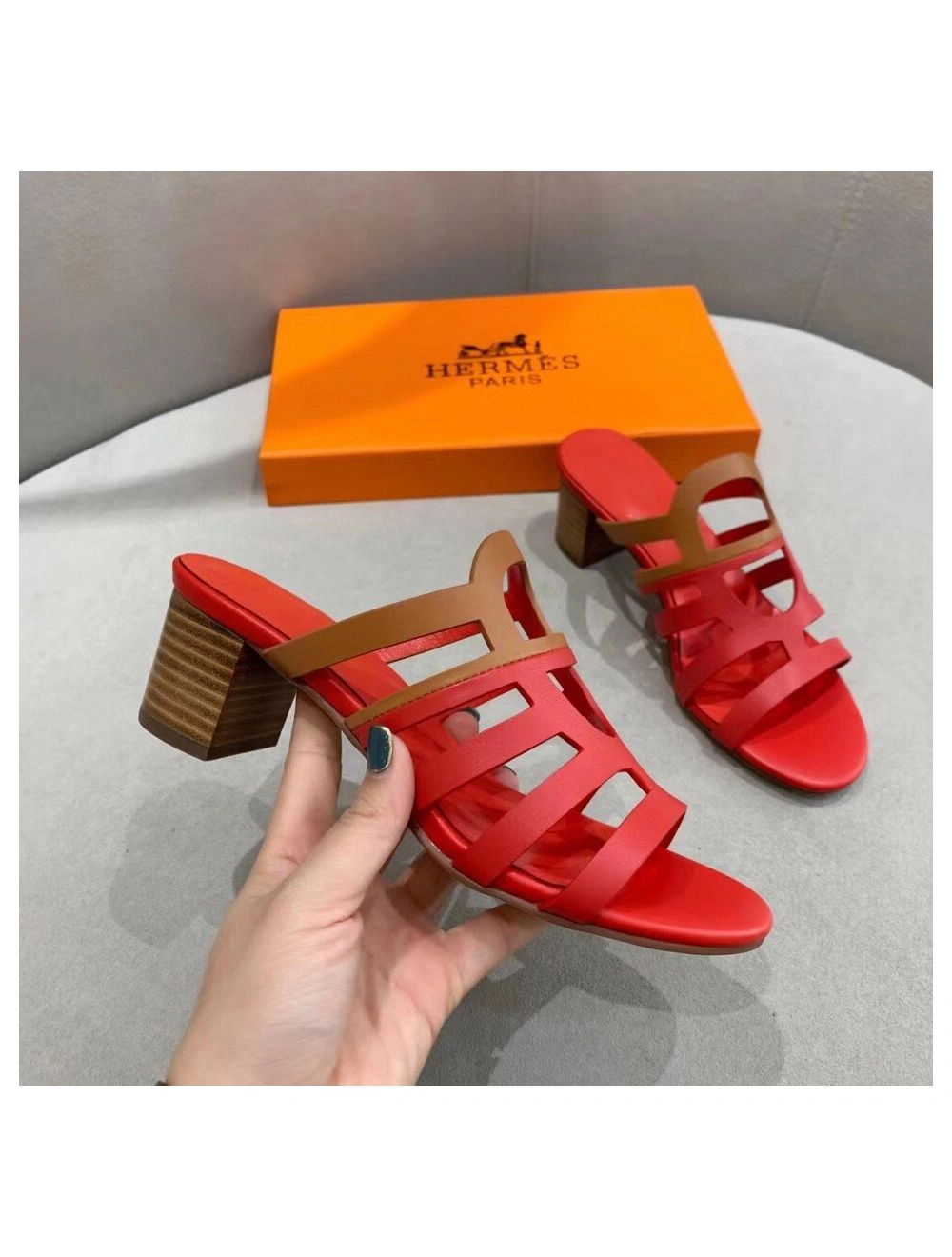 Hermes Celena Sandals 50mm In Red Brown Calfskin