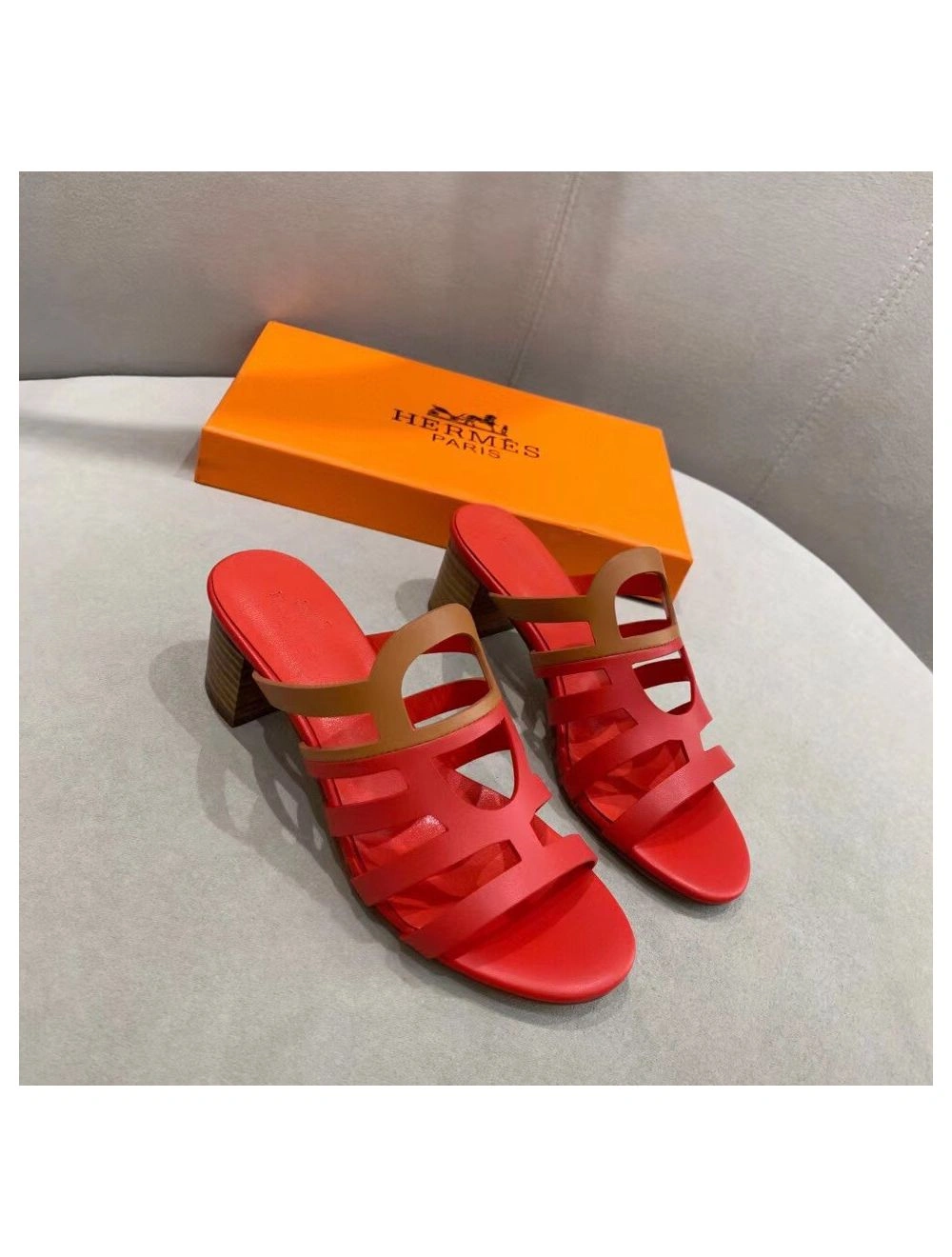 Hermes Celena Sandals 50mm In Red Brown Calfskin