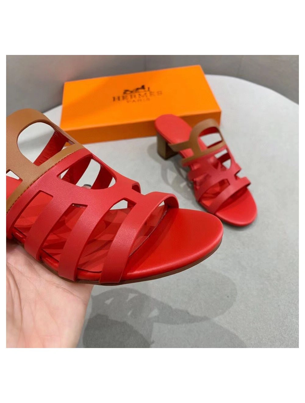 Hermes Celena Sandals 50mm In Red Brown Calfskin