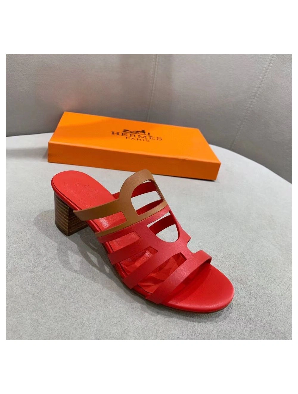 Hermes Celena Sandals 50mm In Red Brown Calfskin