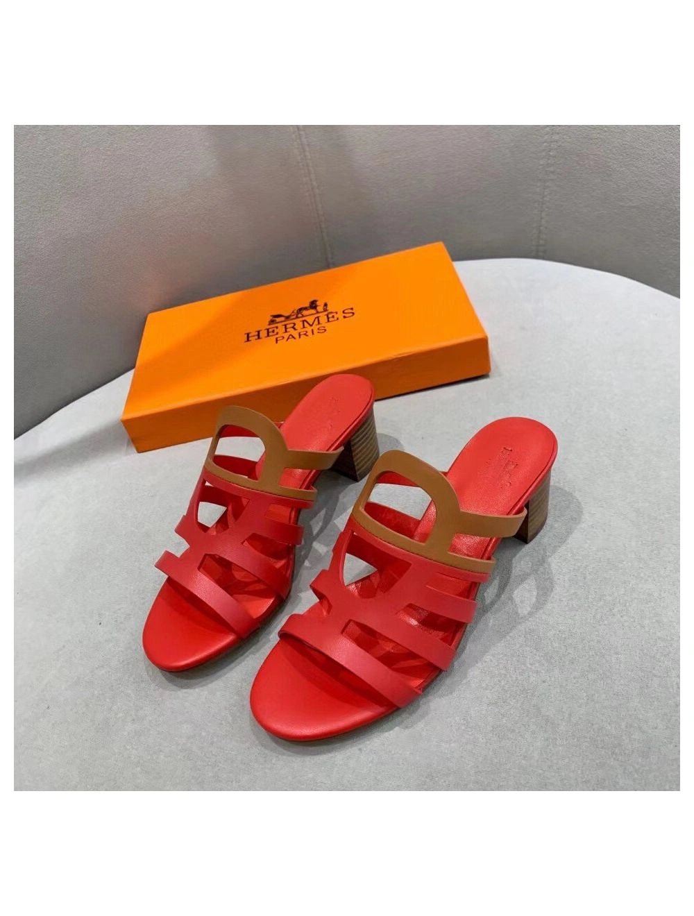 Hermes Celena Sandals 50mm In Red Brown Calfskin