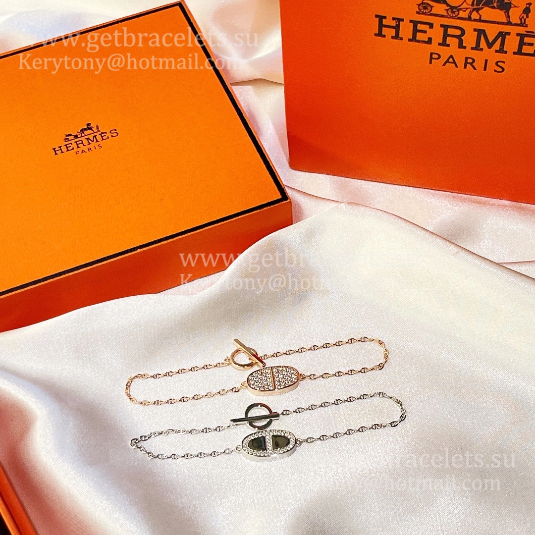 Hermes Chaine D’Ancre Verso Chain Bracelet With Diamonds Champagne Spring Classic