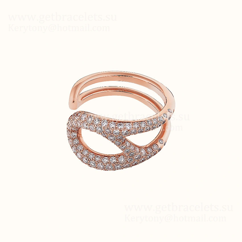 Hermes Chaine D’ancre Punk Ring Rose Gold with Diamonds Lowest Price