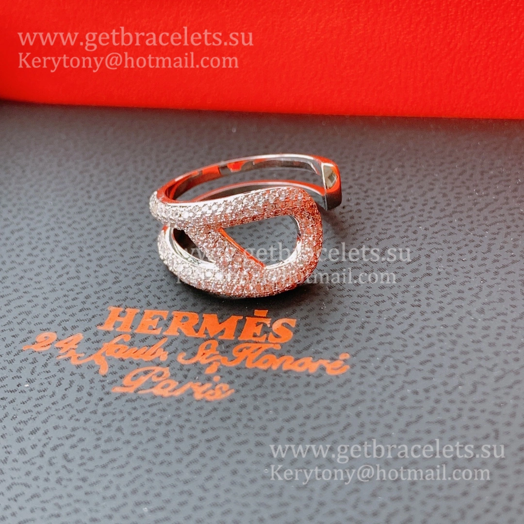 Hermes Chaine D’ancre Punk Ring White Gold with Diamonds Low Price Sale