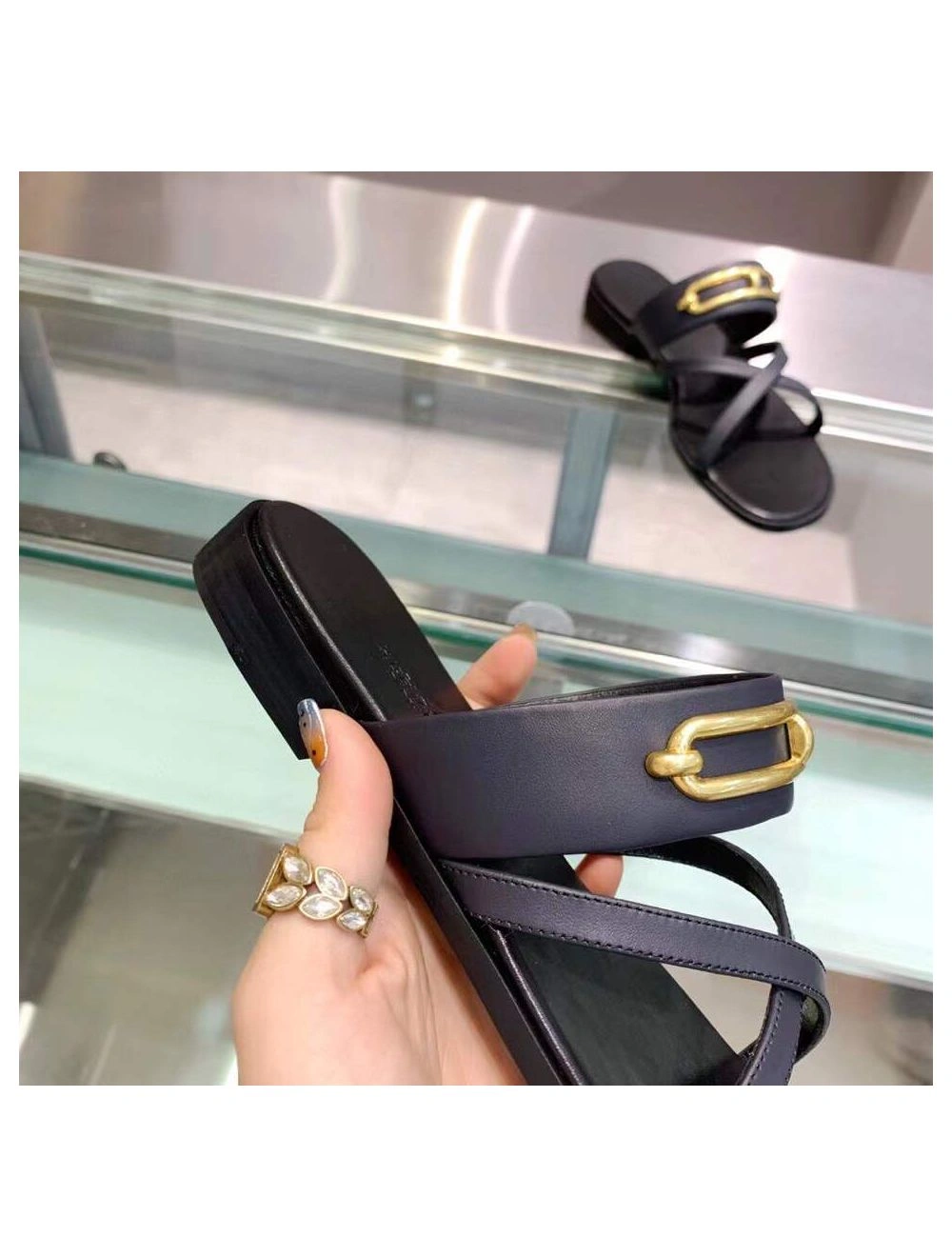Hermes Claire Sandals In Black Calfskin