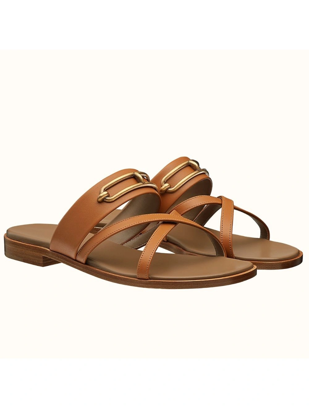 Hermes Claire Sandals In Brown Calfskin