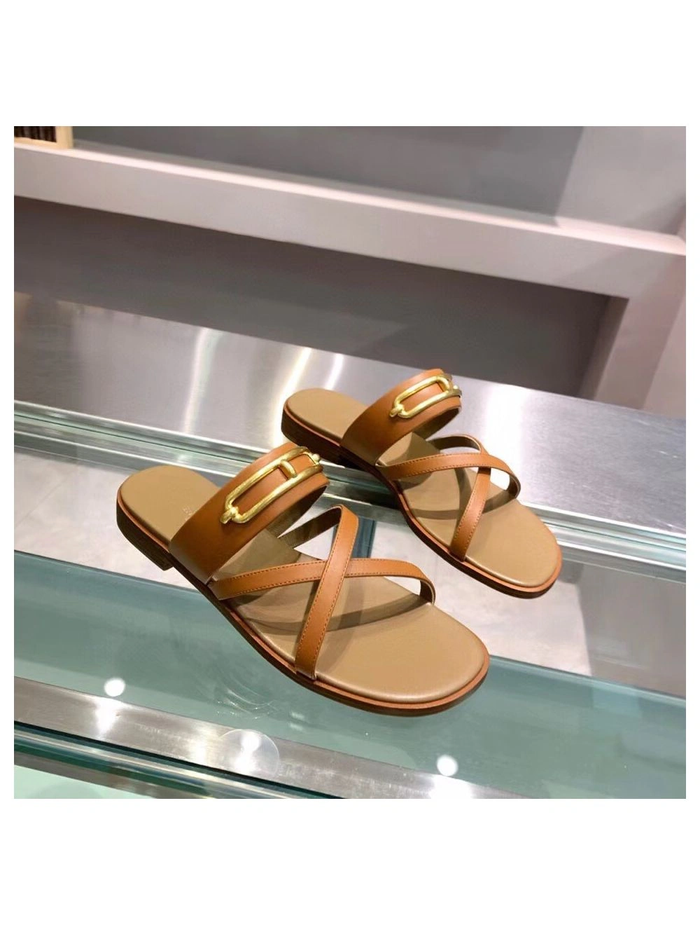 Hermes Claire Sandals In Brown Calfskin