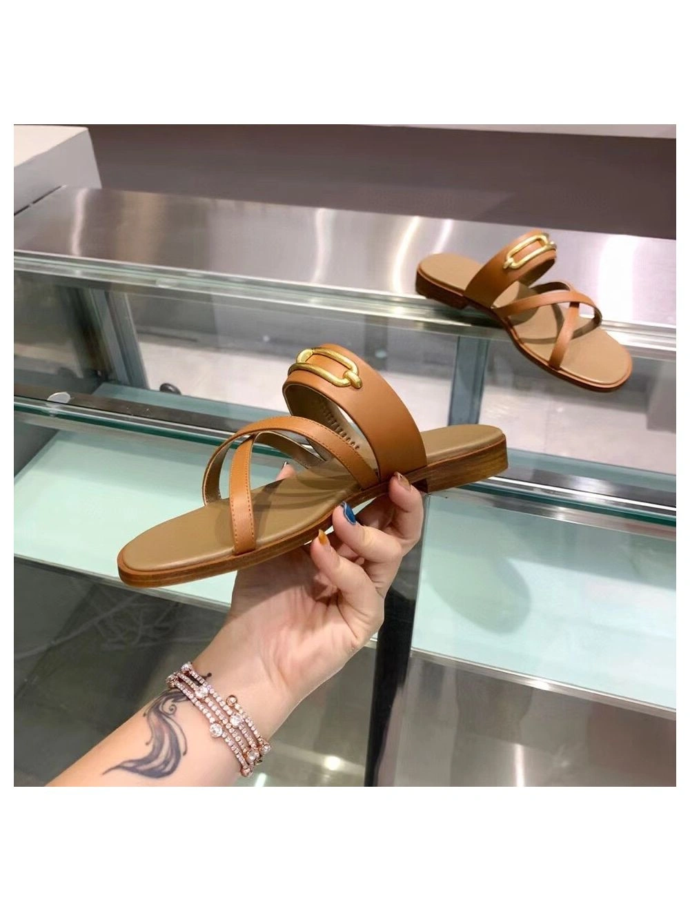 Hermes Claire Sandals In Brown Calfskin