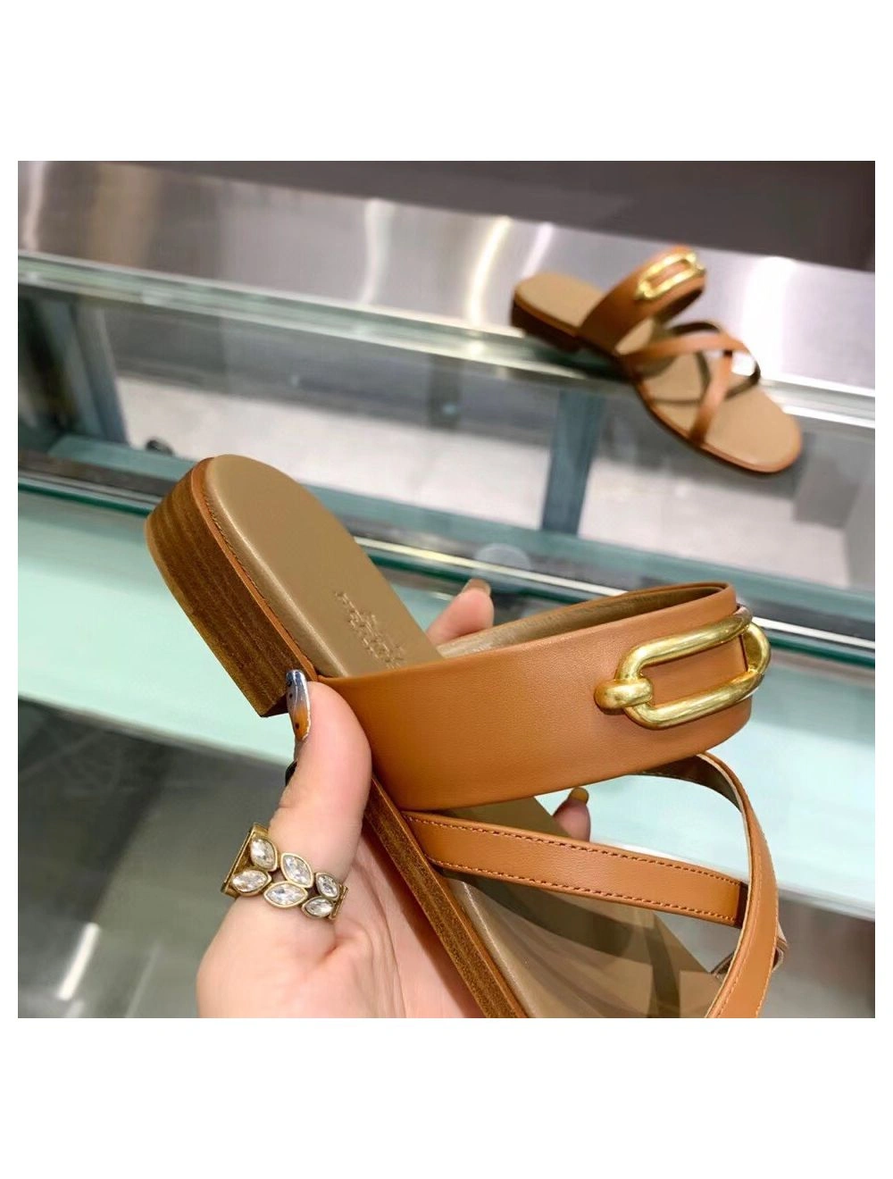 Hermes Claire Sandals In Brown Calfskin