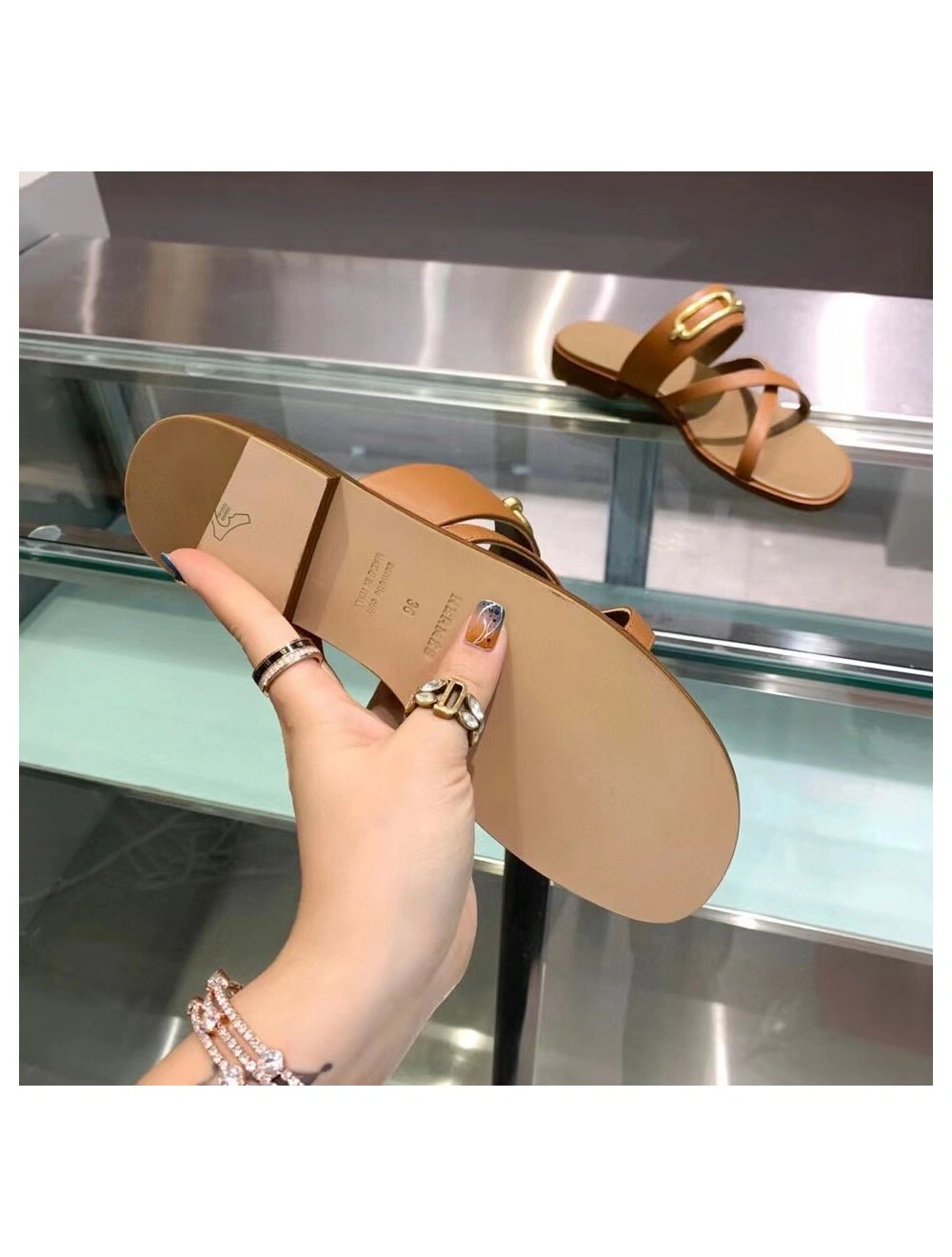 Hermes Claire Sandals In Brown Calfskin