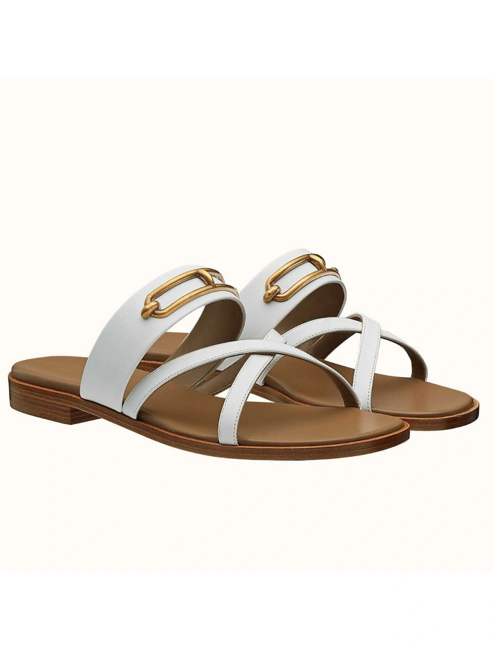 Hermes Claire Sandals In White Calfskin