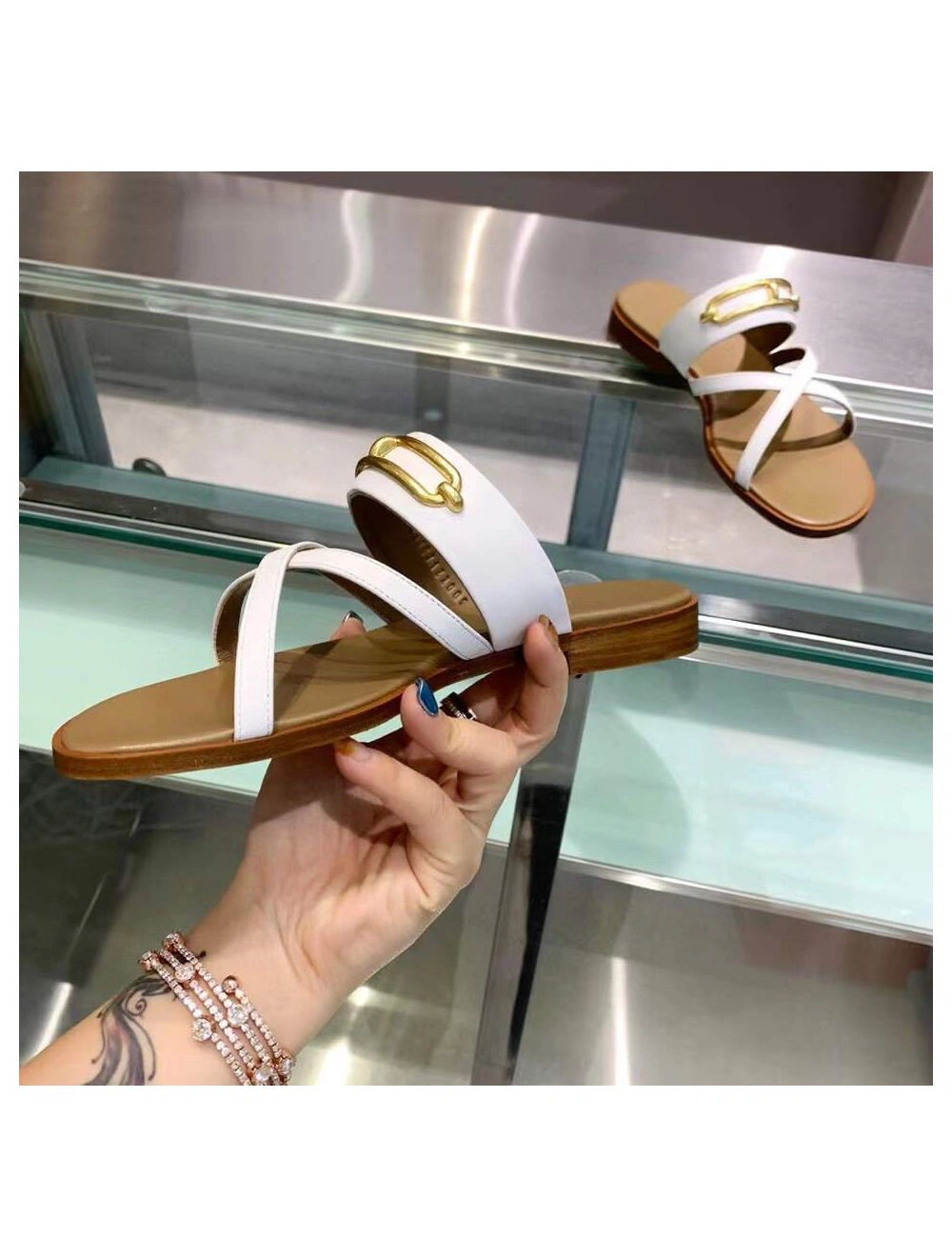 Hermes Claire Sandals In White Calfskin