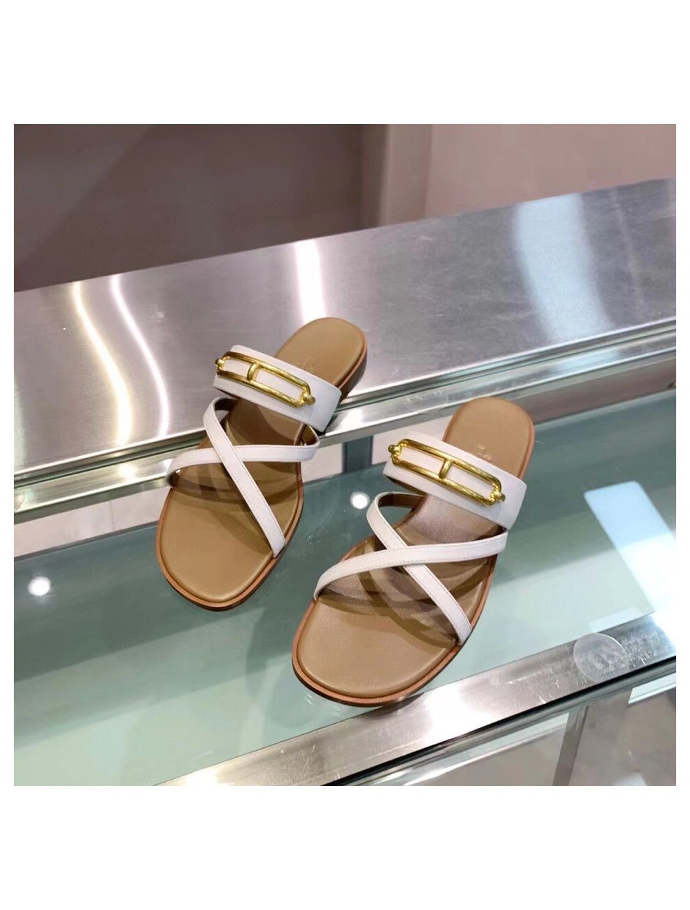 Hermes Claire Sandals In White Calfskin