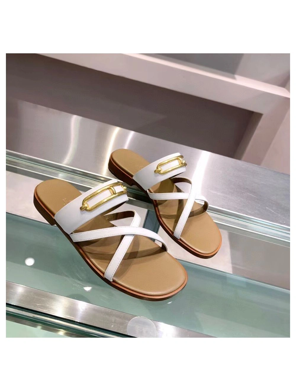 Hermes Claire Sandals In White Calfskin