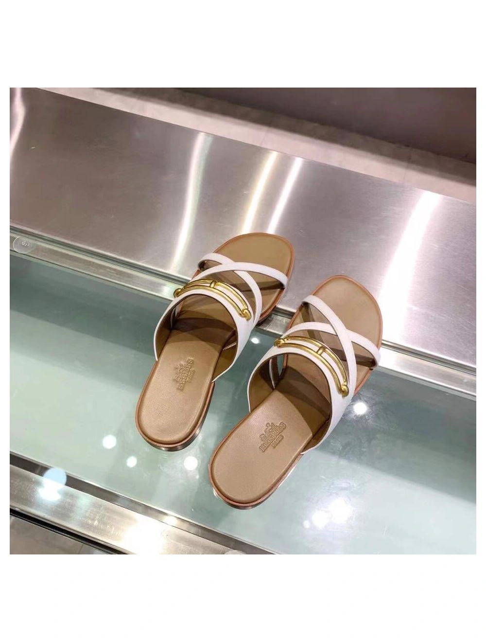 Hermes Claire Sandals In White Calfskin