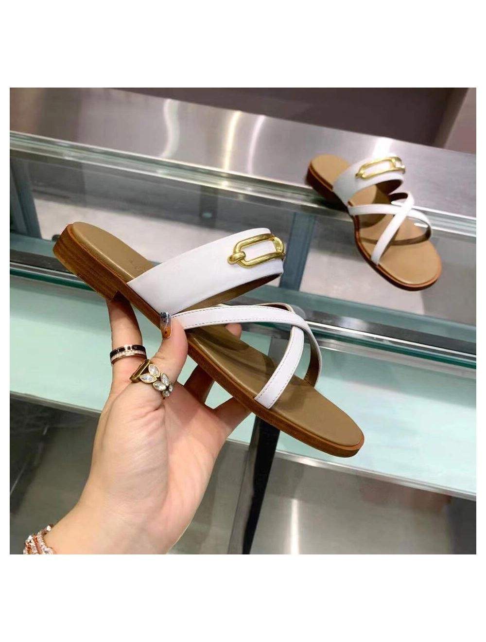 Hermes Claire Sandals In White Calfskin