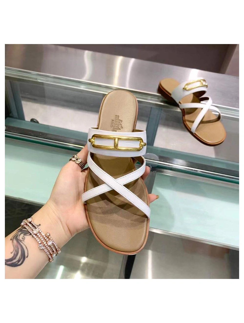 Hermes Claire Sandals In White Calfskin