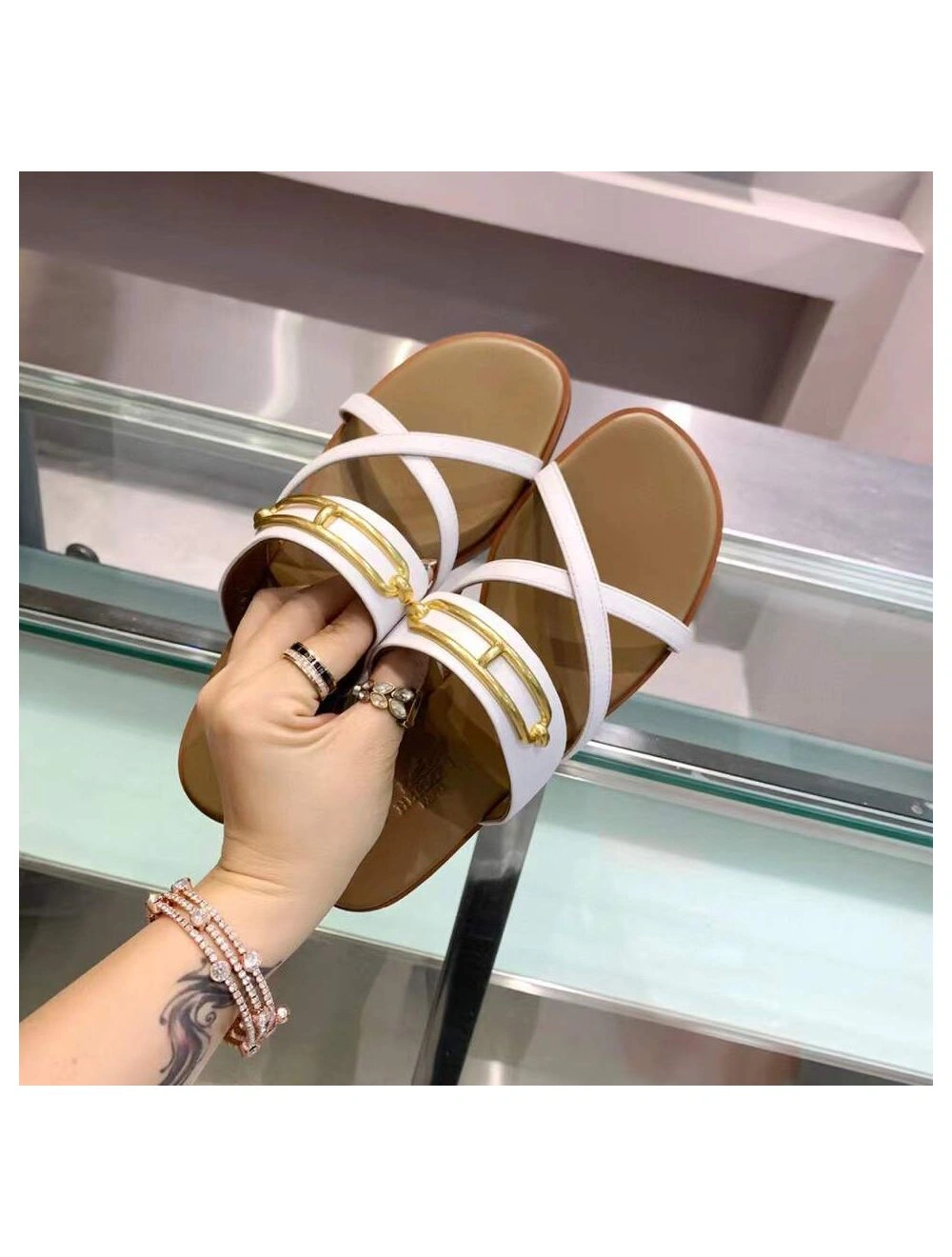 Hermes Claire Sandals In White Calfskin