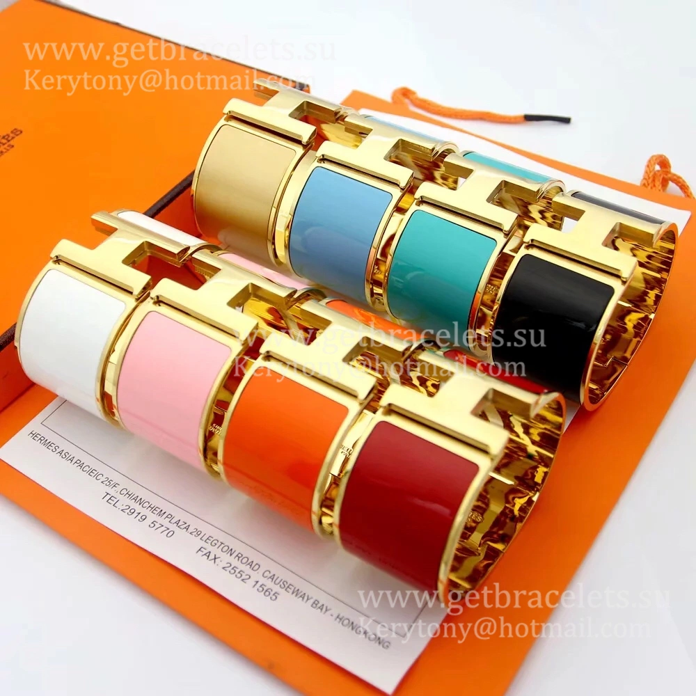 Hermes Clic Clac H Extra Wide Enamel Bracelet Yellow Gold GM 33MM Worthy