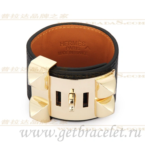 Hermes Collier de Chien Bracelet Black With Gold